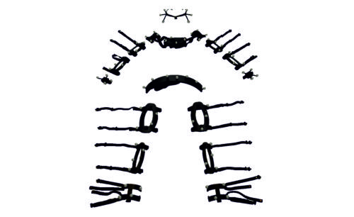 ART Motion Capture Komplettsatz Marker als Skelett-Layout auf Boden auf weißem Hintergrund