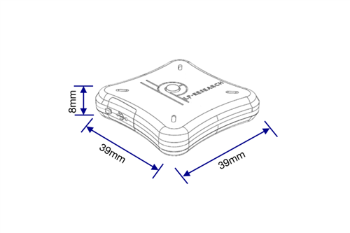 LPMS-B2 – 3D-Linienansicht mit Bemaßung (Breite/Länge/Höhe)