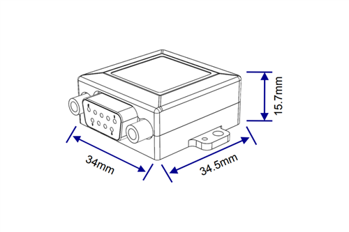 LPMS-U3 Series – Seitenansicht mit Bemaßung (Höhe/Breite/Länge)