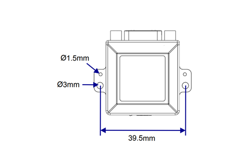 LPMS-U3 Series – Draufsicht mit Maßangaben (Breite) und Montagebohrungen