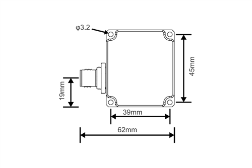 LPMS-IG1– Draufsicht mit Maßangaben (Breite/Länge)