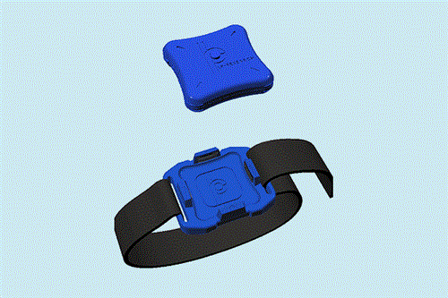 Animiertes GIF – LPMS-B2 wird auf die LPMS-B2-Halterung aufgesetzt und fixiert; Schritt-für-Schritt-Montage