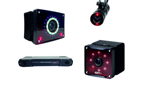 ARTTRACK6/M, SMARTTRACK3_M, ARTTRACK5 und AT7-80 optische Tracking-Kameras von ART vor weißem Hintergrund